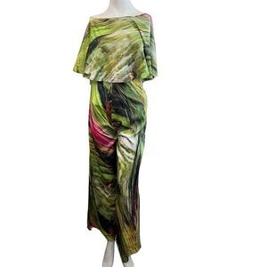 Ladies Small XS Shiny Colorful Sleeveless Jumpsuit Disco Print Party Ruffle NWT
